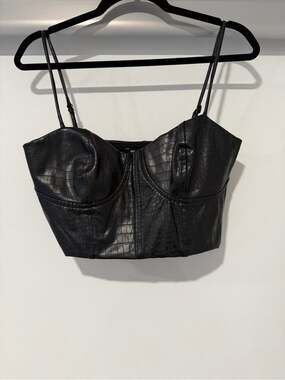 Express Black Croc Embossed Faux Leather Bustier Crop Top Size M